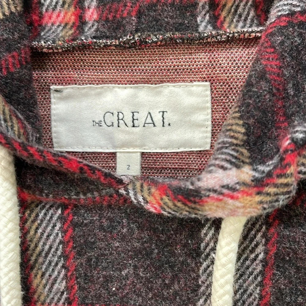 The Great. Teammate Hoodie Cedar House Plaid SZ M 2 Brown Red - Picture 9 of 11